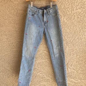 GAP Girls size 12 denim blue jeans with embroidery flowers